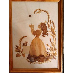 Vintage Princess & the Frog Wood Veneer Wall Art Flowers Kathe Wohlfahrt Germany